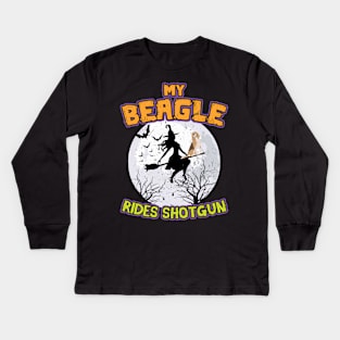 My Beagle Rides Shotgun Halloween 2021 Kids Long Sleeve T-Shirt